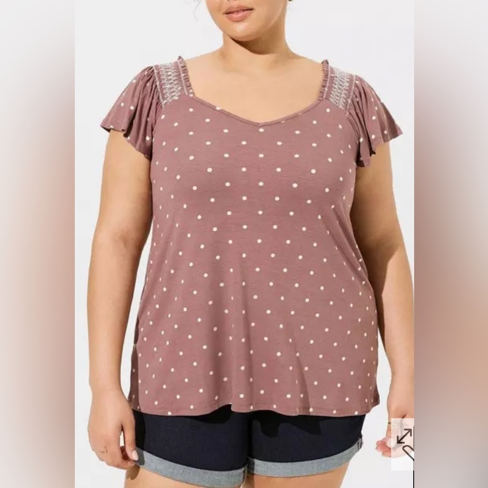 New! Torrid Super Soft Knits Honey Dots Rose Taupe Blouse Sz 5 or 28/30 NWT!